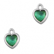 Colgantes de cristal coraz&oacute;n Verde esmeralda-plateado