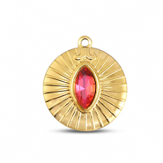 BY31® Colgantes Acero Inox redondos Dorado-rosa ópalo suave