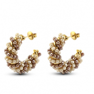 Pendientes faceteados espiral Marrón AB-beige AB-dorado