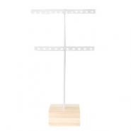 Expositor de joyer&iacute;a para pendientes forma en T y base de madera blanco-madera
