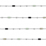 Fornituras Acero Inox cadena jasseron Mezcla de piedras naturales tubo Plateado-negro-gris