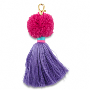 llavero pomp&oacute;n con borlas Magenta-p&uacute;rpura-azul