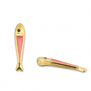 Colgantes metálicos DQ pez Rojo coral-Dorado (sin níquel)