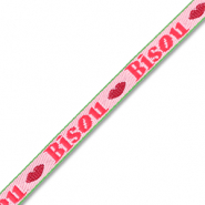 BY31® Cinta con texto lineas"Bisou" Rosa-rojo-verde oscuro