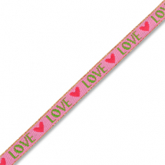 BY31® Cinta con texto lineas "Love" Rosa oscuro-verde-rojo-dorado