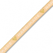 BY31® Cinta con texto lineas "Handmade" Marrón beige-blanco-dorado