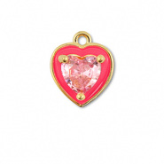 Metal TQ lat&oacute;n colgante coraz&oacute;n Dorado-ne&oacute;n rosa-rosa claro