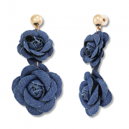 Pendientes look denim trendy flor Azul denim-dorado