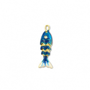 Colgantes de lat&oacute;n Eco-brass&reg; pez Dorado-azul oscuro-blanco