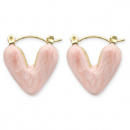 Pendientes Acero Inox criolla coraz&oacute;n Dorado-melocot&oacute;n rosa