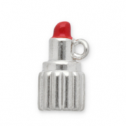 Colgantes Acero Inox l&aacute;piz labial Plateado-rojo