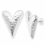 Pendientes Acero Inox coraz&oacute;n Plateado