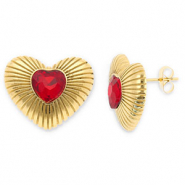 Pendientes Acero Inox coraz&oacute;n Dorado-rojo