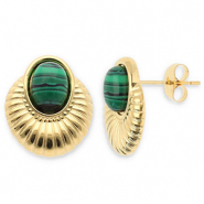 Pendientes Acero Inox &oacute;valo Dorado-verde oscuro-negro