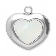 Colgantes Acero Inox concha coraz&oacute;n Plateado-blanco