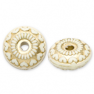 Abalorios acr&iacute;licos rondeles con coraz&oacute;n Blancuzco-dorado