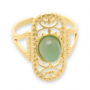 Anillos Acero Inox con piedra natural Dorado-verde jade