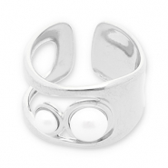Anillos Acero Inox perlas Plateado-blanco