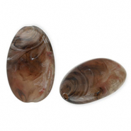 Abalorios acrílicos ovalado largo Marrón-blanco