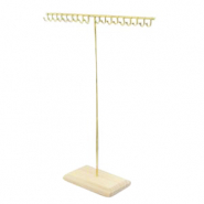 Expositor de Joyer&iacute;a para collares forma en T y base en madera Natural-dorado