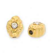 Abalorios Acero Inox óvalo con strass Dorado-transparente