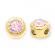 Abalorios Acero Inox disco con strass Dorado-rosa claro