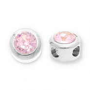 Abalorios Acero Inox disco con strass Plateado-rosa claro