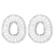 Pendiente de lat&oacute;n Eco-brass&reg; con zirc&oacute;n &oacute;valo Plateado-cristal