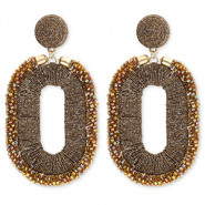 Pendientes trendy con abalorios de vidrio &oacute;valo Marr&oacute;n dorado-cubierta AB