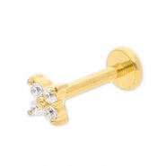 Piercing oreja Acero Inox flor con strass Dorado-cristal