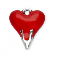 Colgantes Acero Inox coraz&oacute;n Plateado-rojo