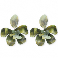 Pendientes resina trendy flor Verde multicolor