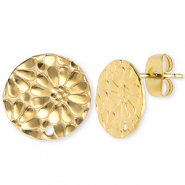 Fornituras acero inox pendientes redondos con flor con anilla Dorado