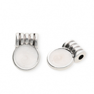 Colgantes metálicos DQ® redondos Plateado vieja-blanco nacar (sin níquel)