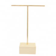 Expositor de Joyer&iacute;a para pendientes forma en T y base de madera Natural-dorado