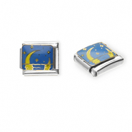 Acero Inox link-eslabón para pulsera italiana con dijes Acero Inox luna y estrellas Plateado-azul-amarillo