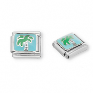 Acero Inox link-eslabón para pulsera italiana con dijes Acero Inox palmera Plateado-azul claro-verde