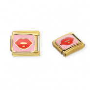Acero Inox link-eslabón para pulsera italiana con dijes Acero Inox kiss Dorado-rosa-rojo