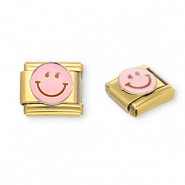 Acero Inox link-eslabón para pulsera italiana con dijes Acero Inox smiley Dorado-rosa claro-púrpura