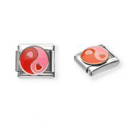 Acero Inox link-eslabón para pulsera italiana con dijes Acero Inox corazón Yin & Yang Plateado-rosa-rojo