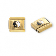 Acero Inox link-eslabón para pulsera italiana con dijes Acero Inox Yin & Yang Dorado-negro-blanco