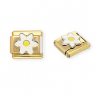 Acero Inox link-eslabón para pulsera italiana con dijes Acero Inox flor Dorado-blanco-amarillo