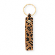 Llavero cuero con estampado leopardo Marrón tan-negro-dorado