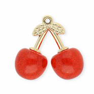 Colgantes acr&iacute;licos cerezas Dorado-rojo glitter