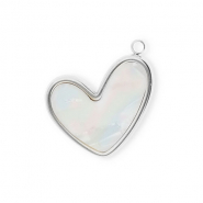 Colgantes Acero Inox coraz&oacute;n Plateado-blanco nacar