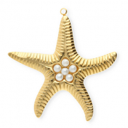 Colgantes Acero Inox estrella de mar con imitaci&oacute;n de perlas Dorado-blanco