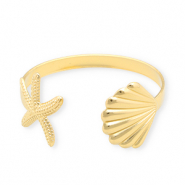 Pulseras Acero Inox bangle conchas & estrella de mar Dorado