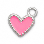 Colgantes Acero Inox coraz&oacute;n Plateado-rosa