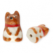 Abalorios de cerámica perro Marrón-rojo-blancuzco-negro