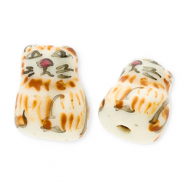 Abalorios de cerámica gato Blancuzco-marrón claro-negro